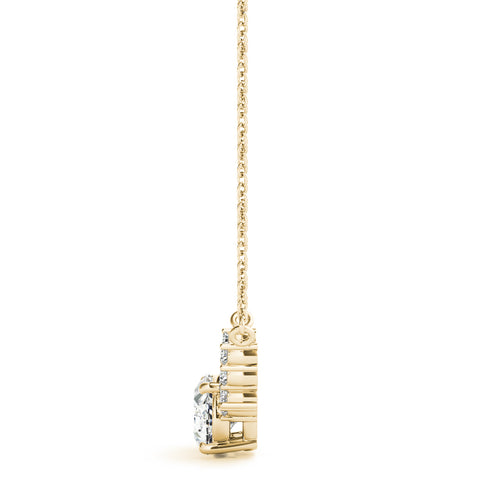 Yellow gold Oval Diamond Pendant with Heart Accents and Prong Setting