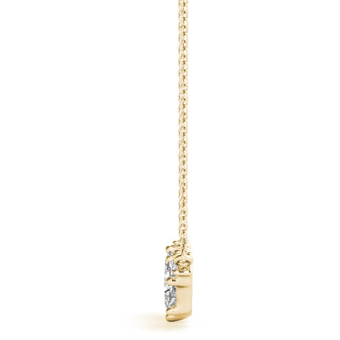 Yellow gold Princess Cut V-Shape Diamond Pendant with Four-Prong Setting