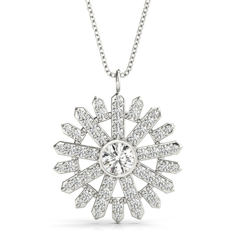 White gold Round Diamond Snowflake Pendant with Pavé Setting
