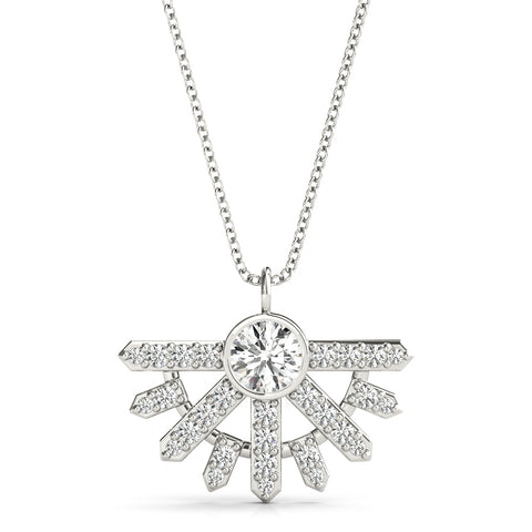 White gold Round Brilliant Halo Fan Pendant