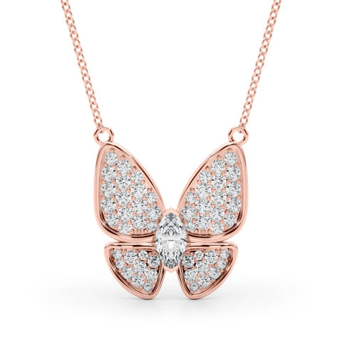 Rose gold Pavé Oval Prong Butterfly Pendant