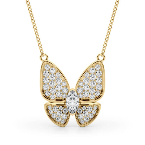 Yellow gold Pavé Oval Prong Butterfly Pendant