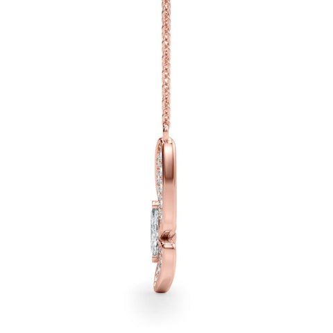 Rose gold Pavé Oval Prong Butterfly Pendant