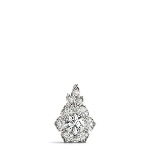 White gold Round Brilliant Flower Cluster Pendant with Prong Setting