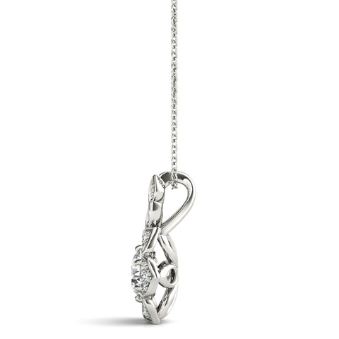 White gold Round Brilliant Flower Cluster Pendant with Prong Setting