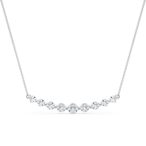 White gold Round Diamond Graduated Bar Necklace with Prong Setting