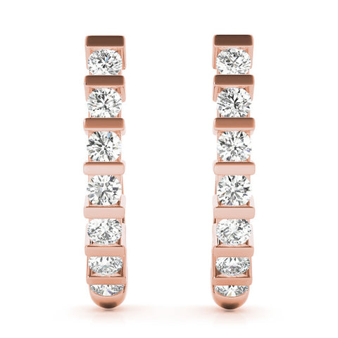 Rose gold Round Diamond Channel-Set Hoop Earrings with Bar Prong Setting