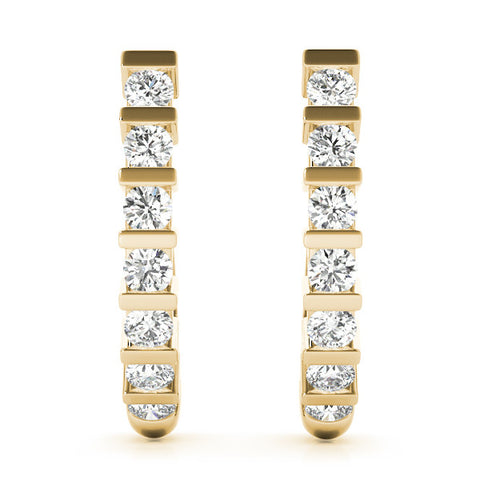 Yellow gold Round Diamond Channel-Set Hoop Earrings with Bar Prong Setting