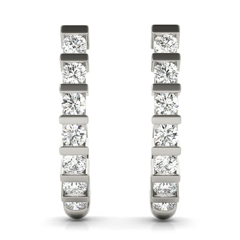 White gold Round Diamond Channel-Set Hoop Earrings with Bar Prong Setting