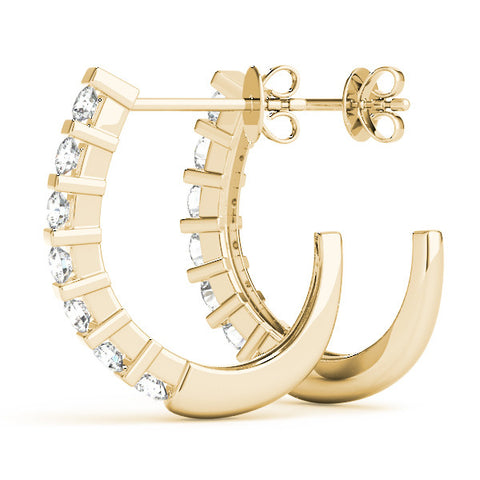 Yellow gold Round Diamond Channel-Set Hoop Earrings with Bar Prong Setting