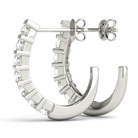White gold Round Diamond Channel-Set Hoop Earrings with Bar Prong Setting