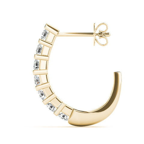 Yellow gold Round Diamond Channel-Set Hoop Earrings with Bar Prong Setting