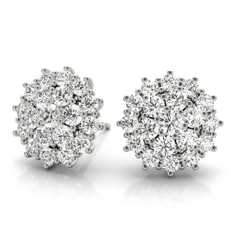 White gold Cluster Diamond Round Stud Earrings with Basket Setting