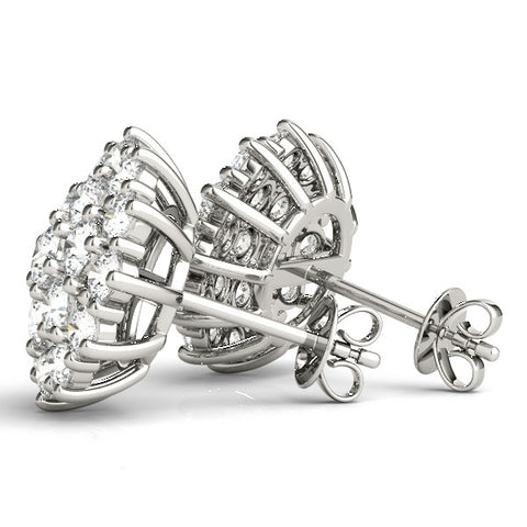 White gold Cluster Diamond Round Stud Earrings with Basket Setting