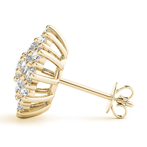 Yellow gold Cluster Diamond Round Stud Earrings with Basket Setting