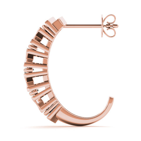 Rose gold Round Diamond Criss-Cross Prong Hoop Earrings