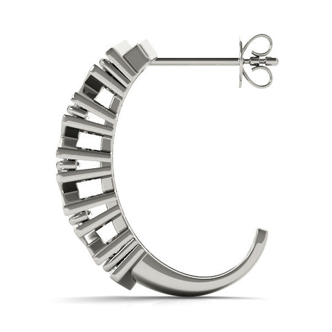 White gold Round Diamond Criss-Cross Prong Hoop Earrings