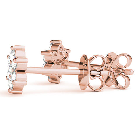 Rose gold Cluster Round Diamond Stud Earrings with Butterfly Backing