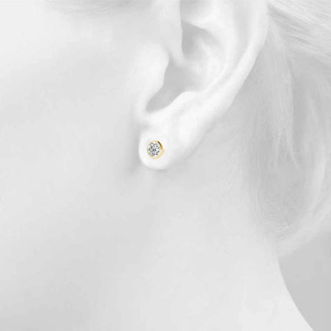 Yellow gold Bezel Set Round Diamond Stud Earrings with Push Back