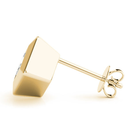 Yellow gold Princess Cut Bezel Set Diamond Stud Earrings