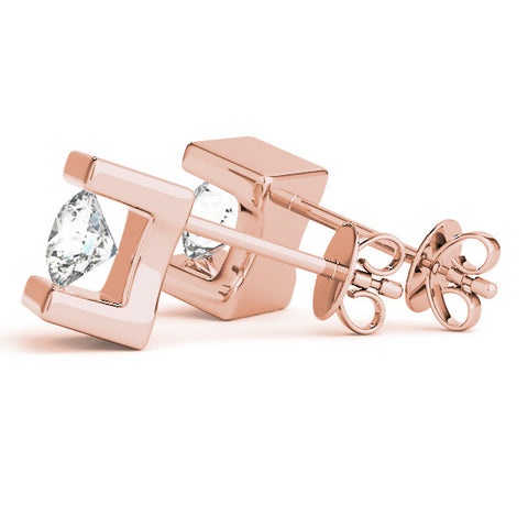Rose gold Bar Set Round Diamond Stud Earrings in White Gold