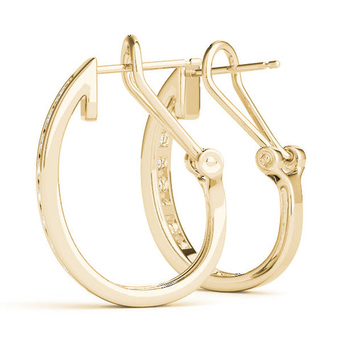 Yellow gold Channel-Set Round Diamond Hoop Earrings in White Gold