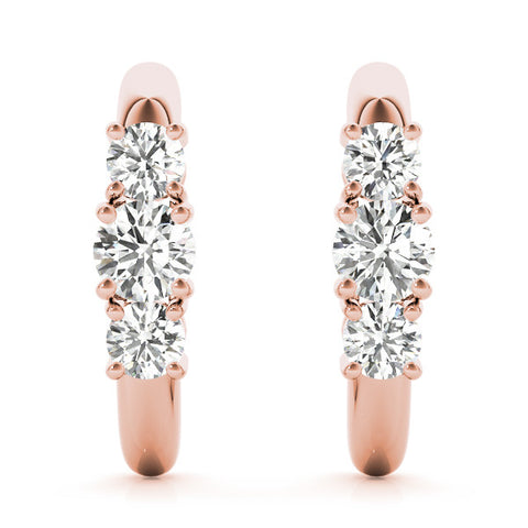 Rose gold Round Brilliant Diamond U-Hoop Earrings with Prong Setting