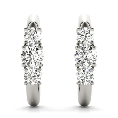 White gold Round Brilliant Diamond U-Hoop Earrings with Prong Setting