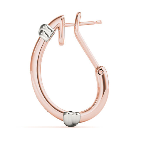 Rose gold Channel-Set Round Diamond Two-Tone Hoop Earrings with Claw Prong Setting
