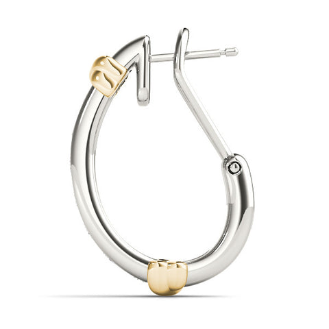 White gold Channel-Set Round Diamond Two-Tone Hoop Earrings with Claw Prong Setting