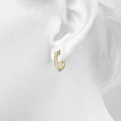 Yellow gold Channel-Set Round Diamond Two-Tone Hoop Earrings with Claw Prong Setting