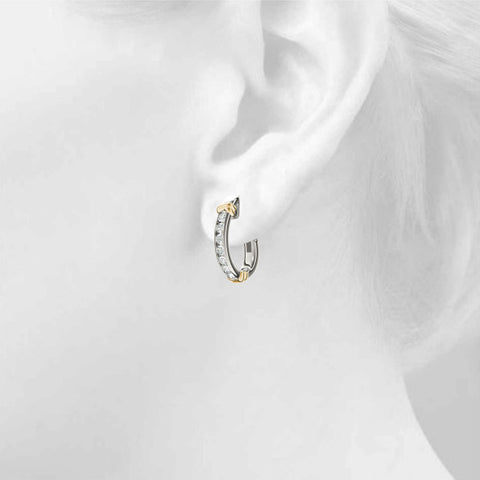 White gold Channel-Set Round Diamond Two-Tone Hoop Earrings with Claw Prong Setting