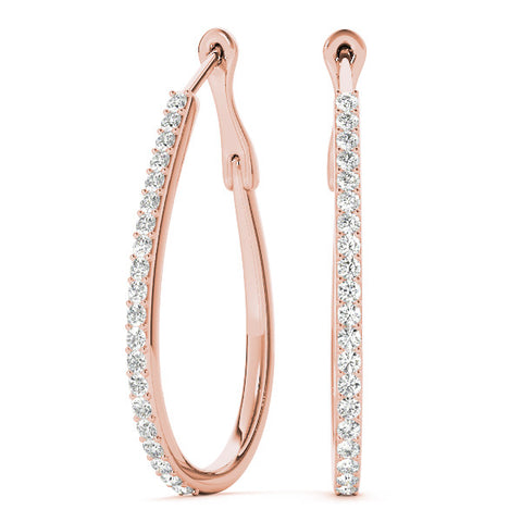 Rose gold Pavé Round Diamond Teardrop Hoop Earrings with Hidden Hinged Setting 1