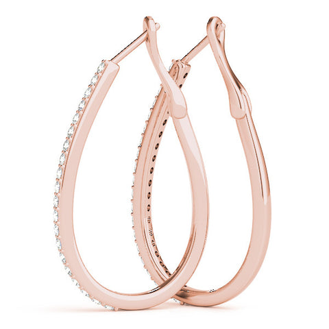 Rose gold Pavé Round Diamond Teardrop Hoop Earrings with Hidden Hinged Setting 2