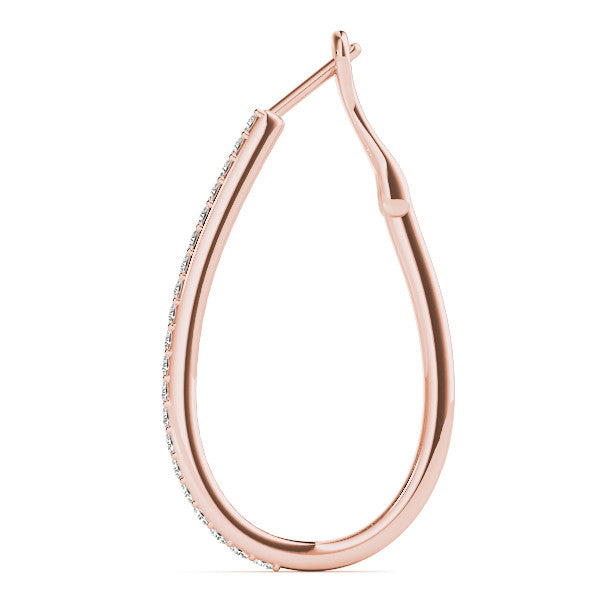 Rose gold Pavé Round Diamond Teardrop Hoop Earrings with Hidden Hinged Setting 3