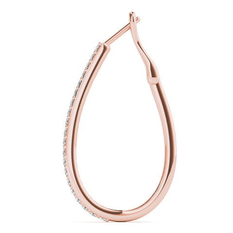 Rose gold Pavé Round Diamond Teardrop Hoop Earrings with Hidden Hinged Setting 3