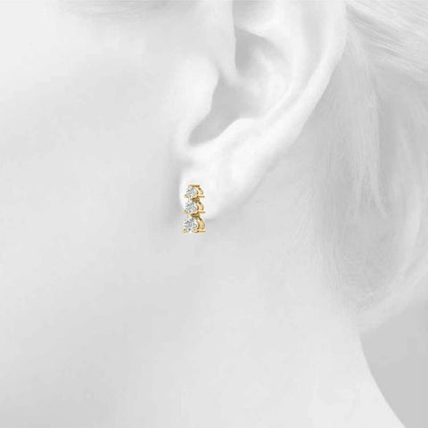 Yellow gold Three-Stone Round Diamond Prong-Set Drop Earrings