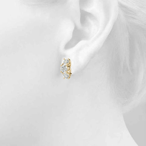Yellow gold Round Diamond Prong Set Three-Stone White Gold Earrings