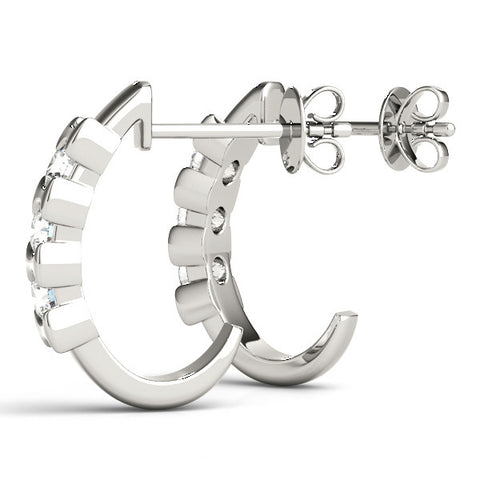 White gold Channel Set Round Diamond Hoop Earrings with Claw Prong Setting