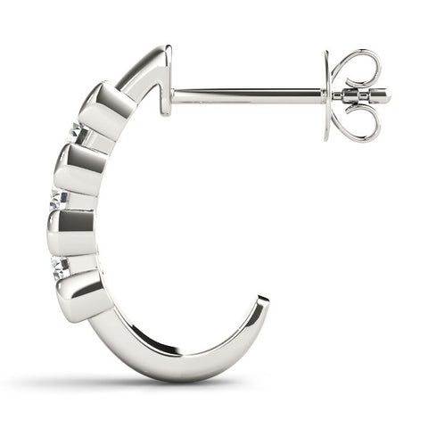 White gold Channel Set Round Diamond Hoop Earrings with Claw Prong Setting