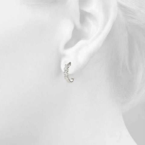 White gold Channel Set Round Diamond Hoop Earrings with Claw Prong Setting