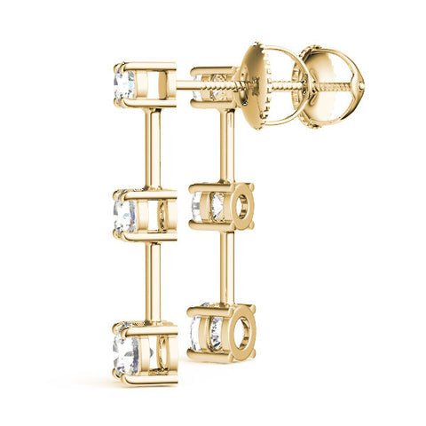 Yellow gold Three-Stone Round Cut Drop Earrings with Prong Setting
