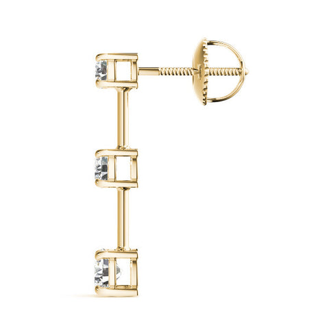 Yellow gold Three-Stone Round Cut Drop Earrings with Prong Setting