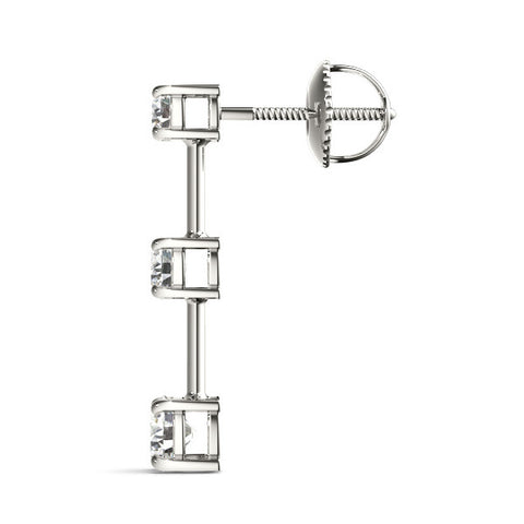 White gold Three-Stone Round Cut Drop Earrings with Prong Setting