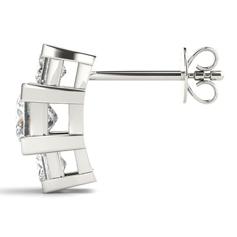 White gold Three-Stone Princess Cut Channel Set Earrings with Bar Prong Setting
