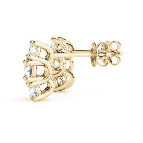 Yellow gold Three-Stone Round Diamond Channel Band Prong-Set Earrings