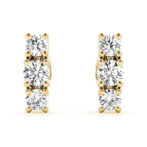 Yellow gold Three-Stone Round Diamond Channel Band Prong-Set Earrings