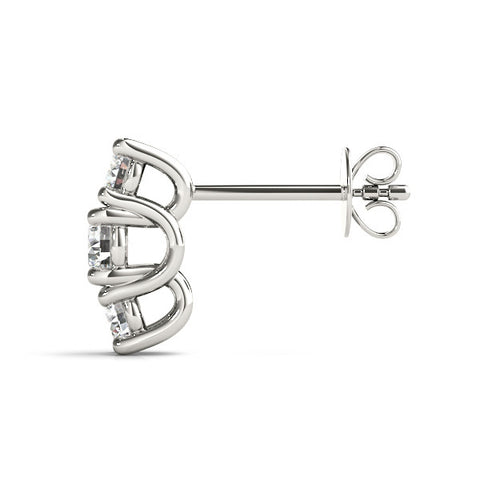 White gold Three-Stone Round Diamond Channel Band Prong-Set Earrings