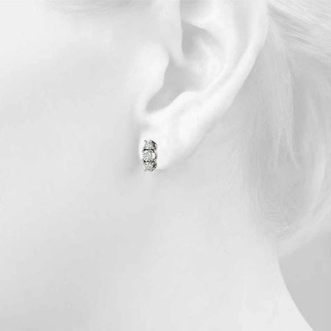 White gold Three-Stone Round Diamond Channel Band Prong-Set Earrings
