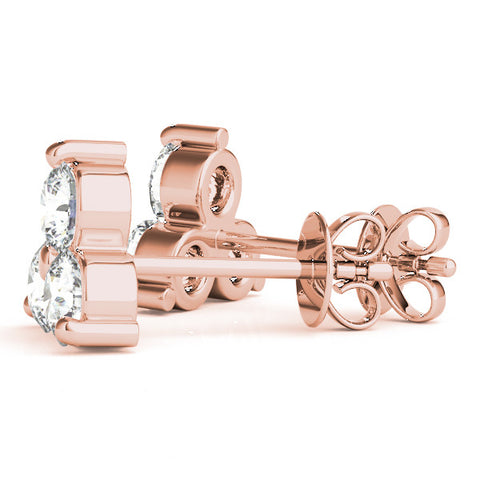 Rose gold Triangular Cluster Round Diamond Stud Earrings with Prong Setting